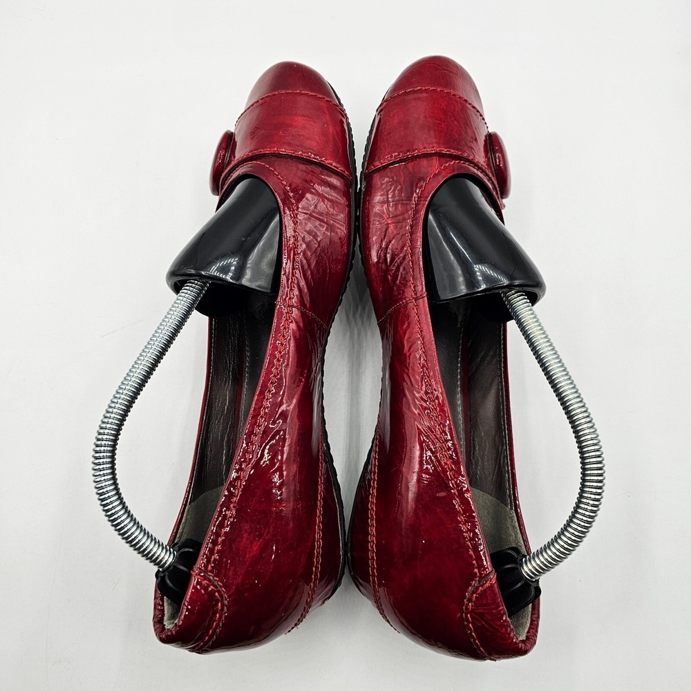 Ecco Womens Hanna Shoes Size 37 Red Patent Leather Button Wedge Heel Ballet - Picture 7 of 14